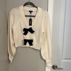 Sandro Cream Cardigan with Black Bows